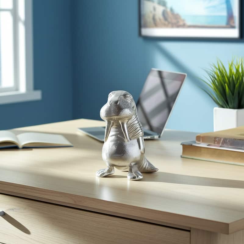 Metal Aluminum Figurine with Coastal Walrus Design - 9" Silver - 4.5" x 5" x 9"