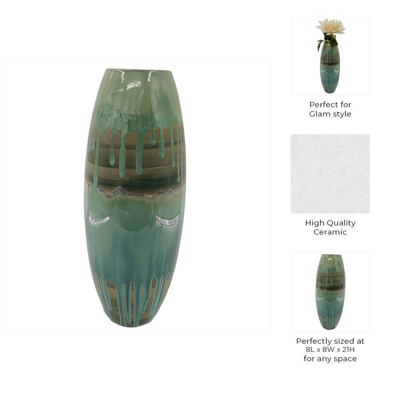 Modern Ceramic and Metal Decorative Vase with Textured Detailing