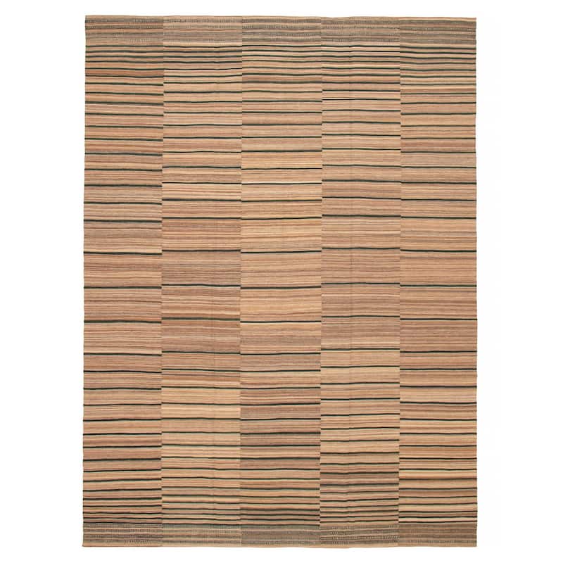 ECARPETGALLERY Flat-Weave Boho Tan Wool Kilim - 8'8 x 11'8 - Tan - 8'8 x 11'8