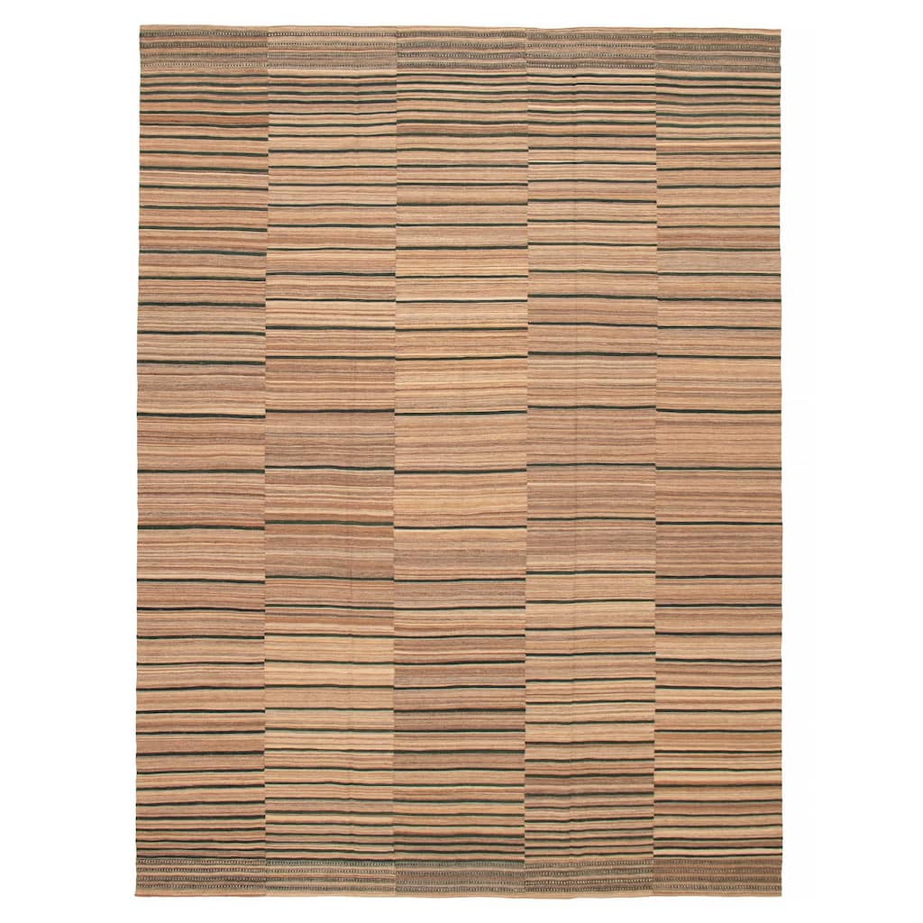ECARPETGALLERY Flat-Weave Boho Tan Wool Kilim - 8'8 x 11'8
