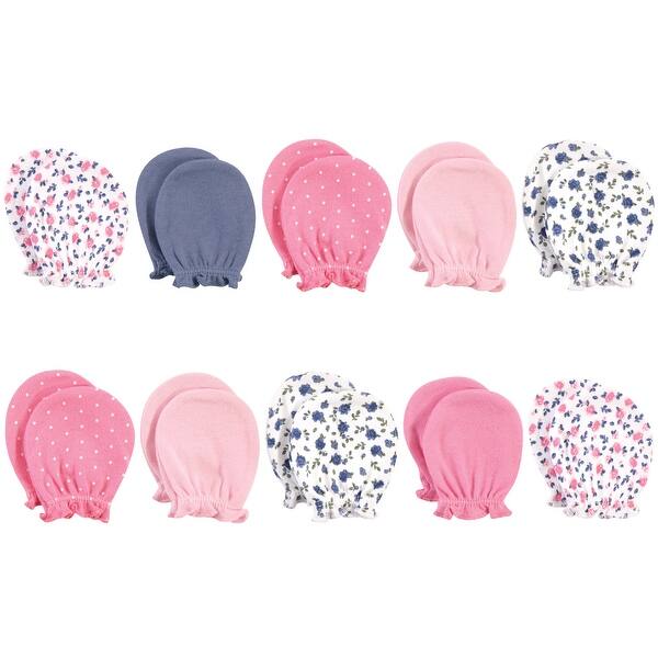 slide 1 of 1, Hudson Baby Infant Girl Cotton Scratch Mittens, Blue Pink Floral, 0-6 Months - Blue Pink Floral Blue Pink Floral - 0-6 Months