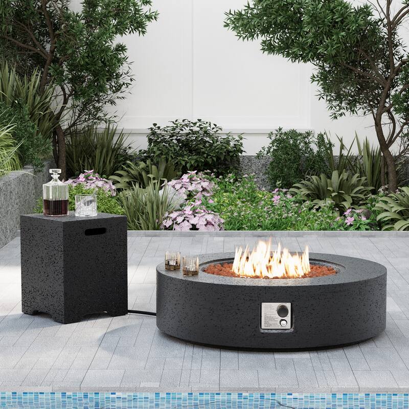 COSIEST 41''Round Outdoor Patio Fire Pit Table with Wind Guard,Tank