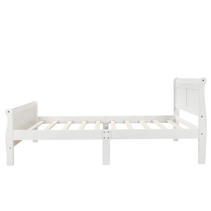 Wood Platform Bed Frame, Twin Size Panel Bed with Sleigh Headboard Footboard and Slat Support, Easy to Assemble Slat Bed