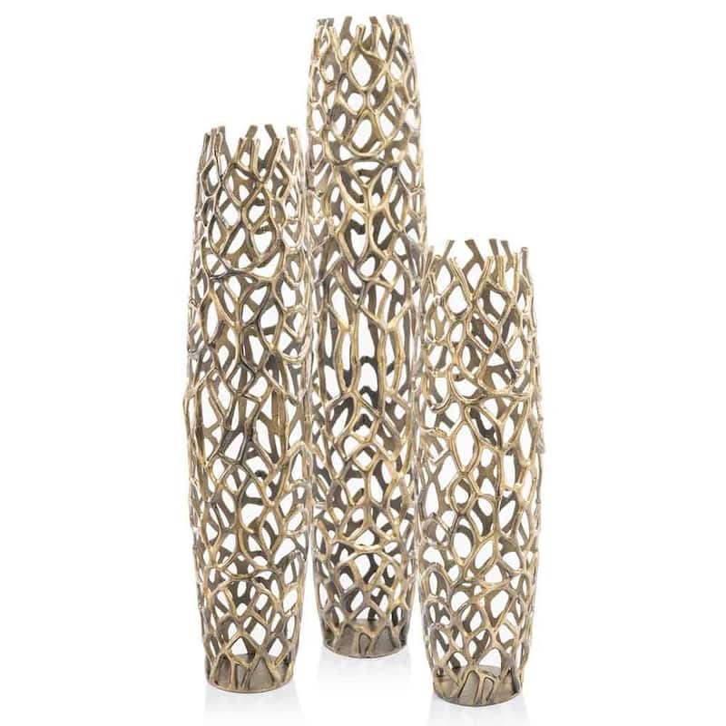 HomeRoots 47" Aluminum Gold Twigs Cylinder Floor Vase