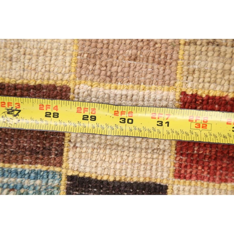 Checkered Gabbeh Kashkoli Oriental Area Rug Hand-knotted Wool Carpet - 3'4" x 4'10"