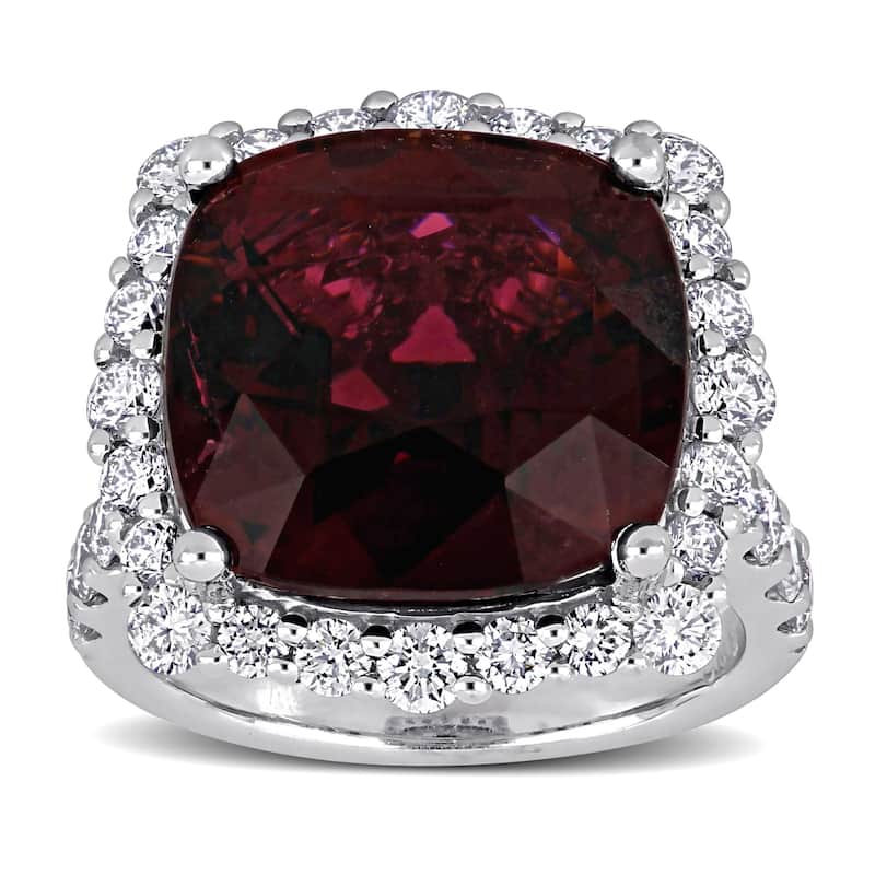 Miadora 15 1/10ct TGW Cushion Pink Tourmaline 2 1/3ct TDW Diamond Halo Cocktail Ring in 14k White Gold