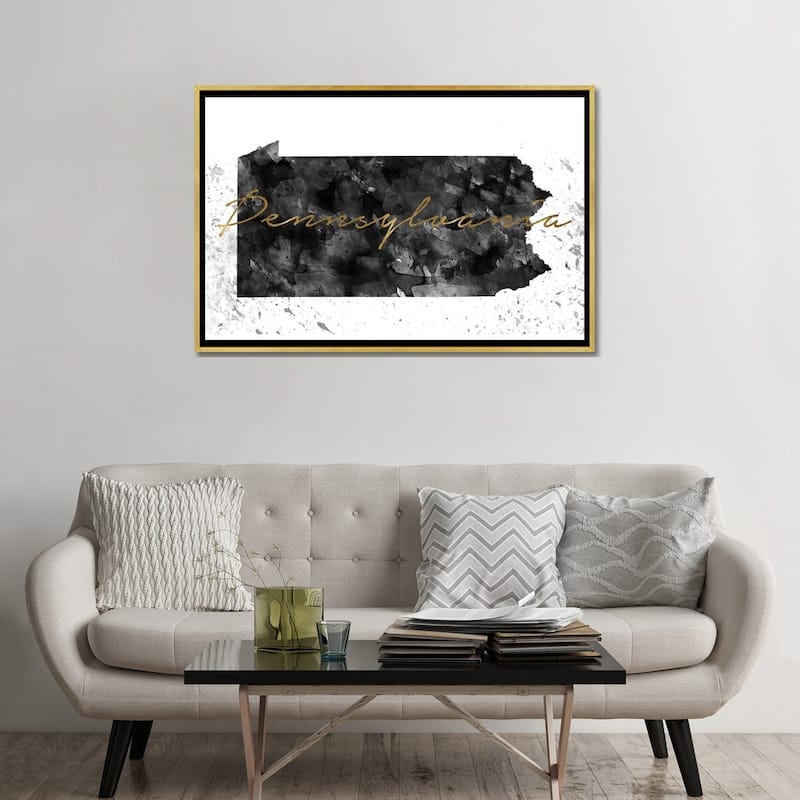 iCanvas "Pennsylvania Black And White Gold" by WallDecorAddict Framed Canvas Print