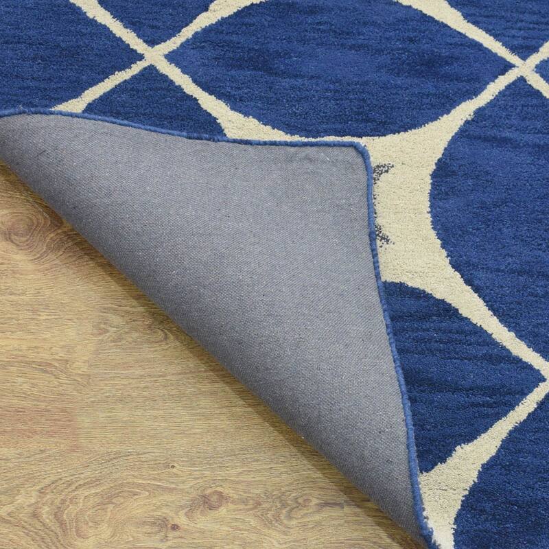 Geometric Blue Modern Area Rug Hand-Tufted Abstract Wool Carpet