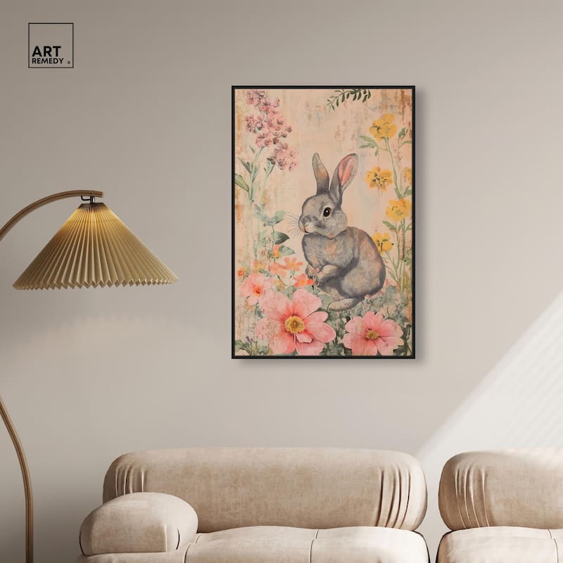 Floral Bunny Canvas by Art Remedy