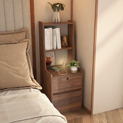 Smart Nightstand with Charging Station and Night Light for Bedroom