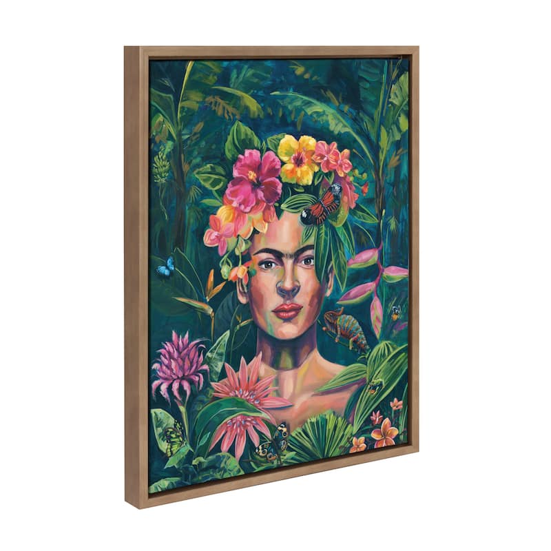 Kate and Laurel Sylvie Frida In The Wild Framed Canvas by Rachel Christopoulos - 18x24 - Gold