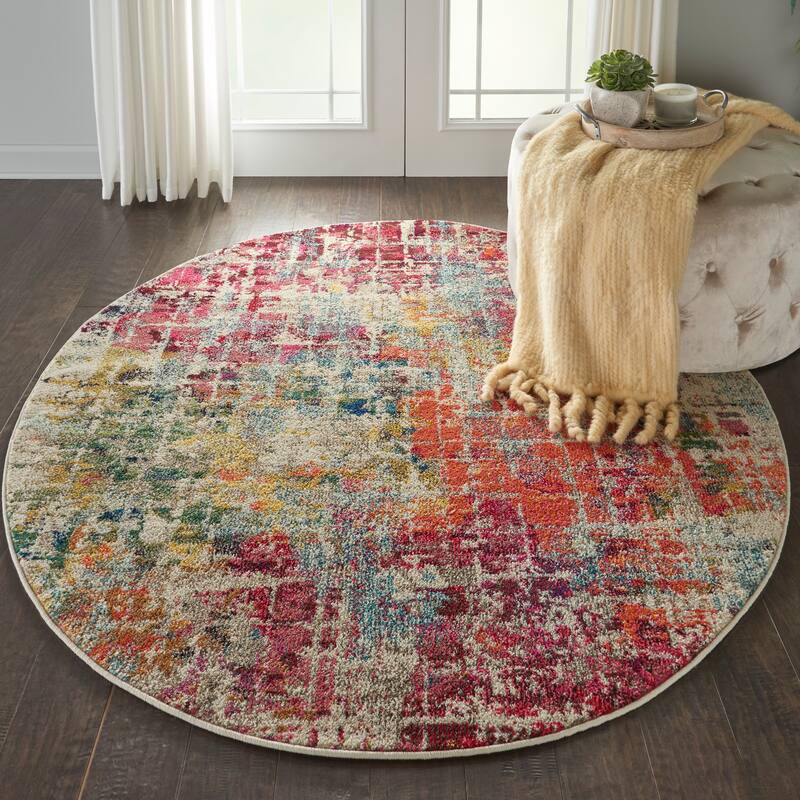 Nourison Celestial Abstract Modern Area Rug - 5'3" Round - Pink/Multi - Runner/Round