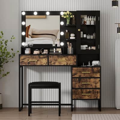 Large Makeup Vanity Desk with Stool and Led Lights