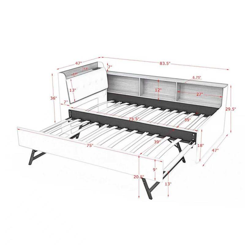 Twin Size Velvet Daybed with LED Light and Lift Up Trundle, Button Tufted Headboard with Wireless Charging and Storage