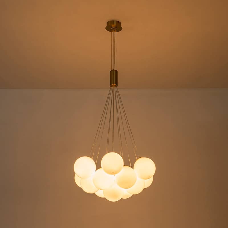 Brushed Brass 13-Light Opal Glass Cloud Bubble Cluster Chandelier - Brushed Brass - 19.7in