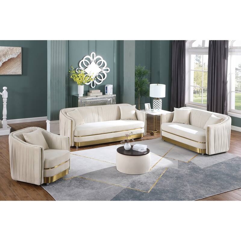 Velvet Upholstered 2-Piece Round Ottoman Set with Storage