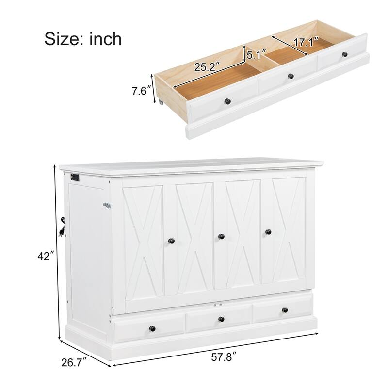 Wood Murphy Bed Chest Cube Cabinet Bed