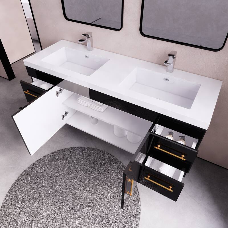 Eliza 60'' Wall Mounted Vanity with Double Sink