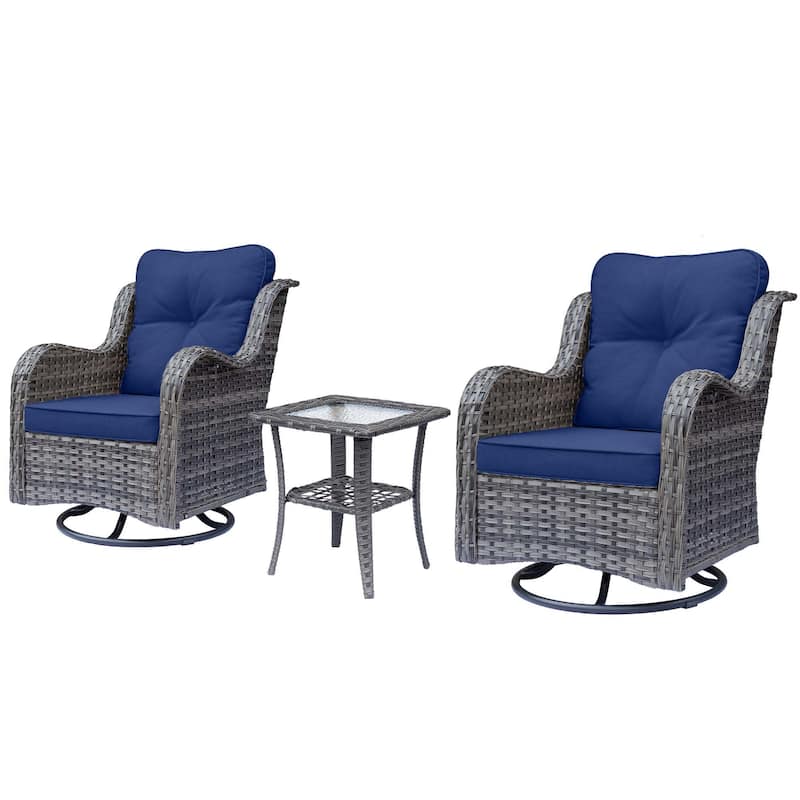 3 Piece Outdoor Patio Conversation Wicker Furniture Swivel Chairs Sets