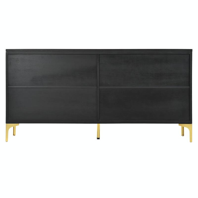 60" Carved Credenza Storage Cabinet, Handleless Press-to-Open Sideboard with 4 Doors