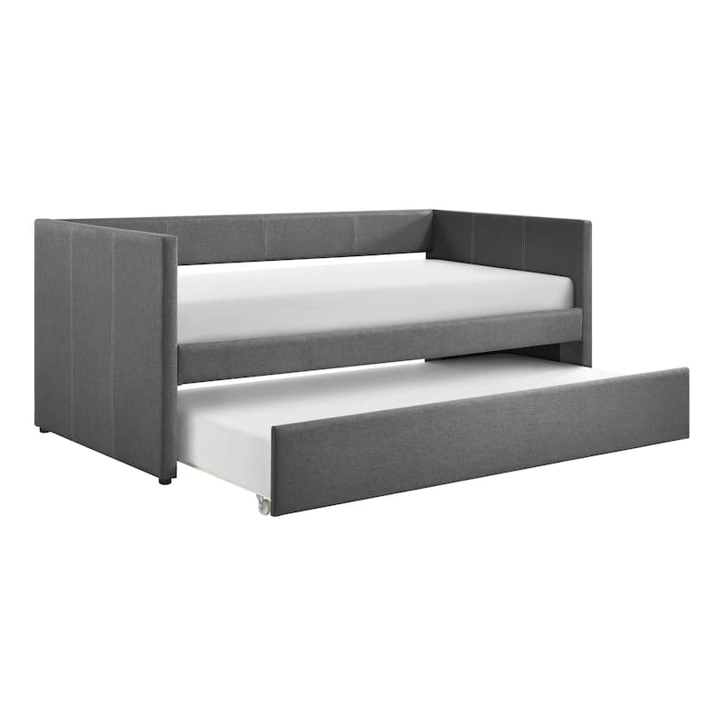 1pc Daybed with Trundle Beige Fabric Upholstery Wooden Frame