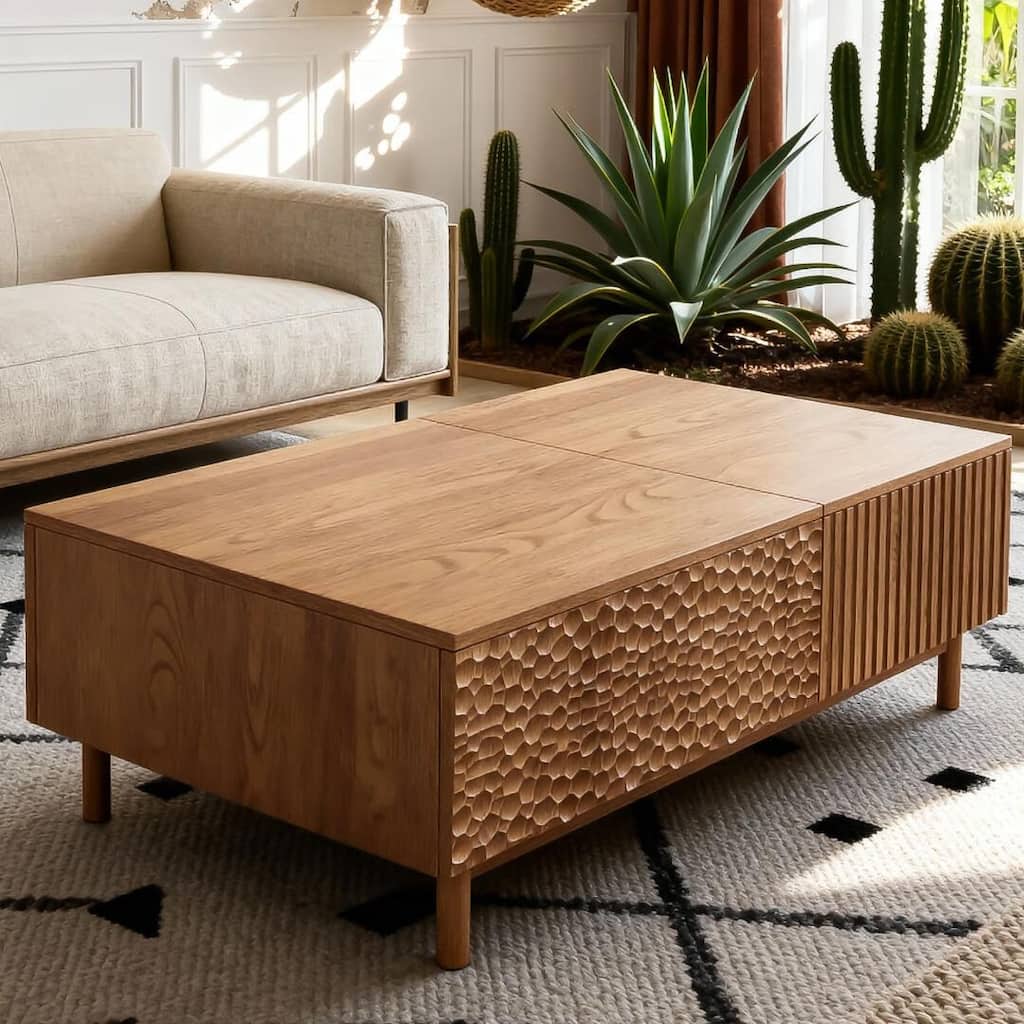 51.1" Satin Walnut Coffee Table with Storage Drawers for Living Room & Home Office - 51.1"Wx27.5"Dx18.9"H