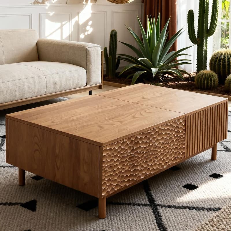 51.1" Satin Walnut Coffee Table with Storage Drawers for Living Room & Home Office - 51.1"Wx27.5"Dx18.9"H - 51.1"Wx27.5"Dx18.9"H - Brown - MDF