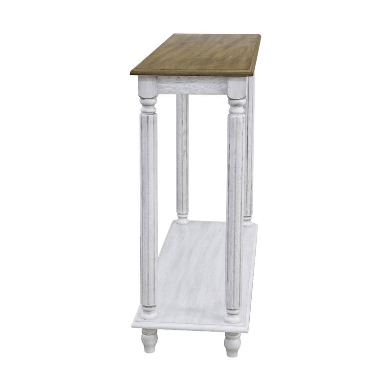 Moshiem 35.4 in. Spray Paint White with Oak Rectangular Solid Wood Console Table