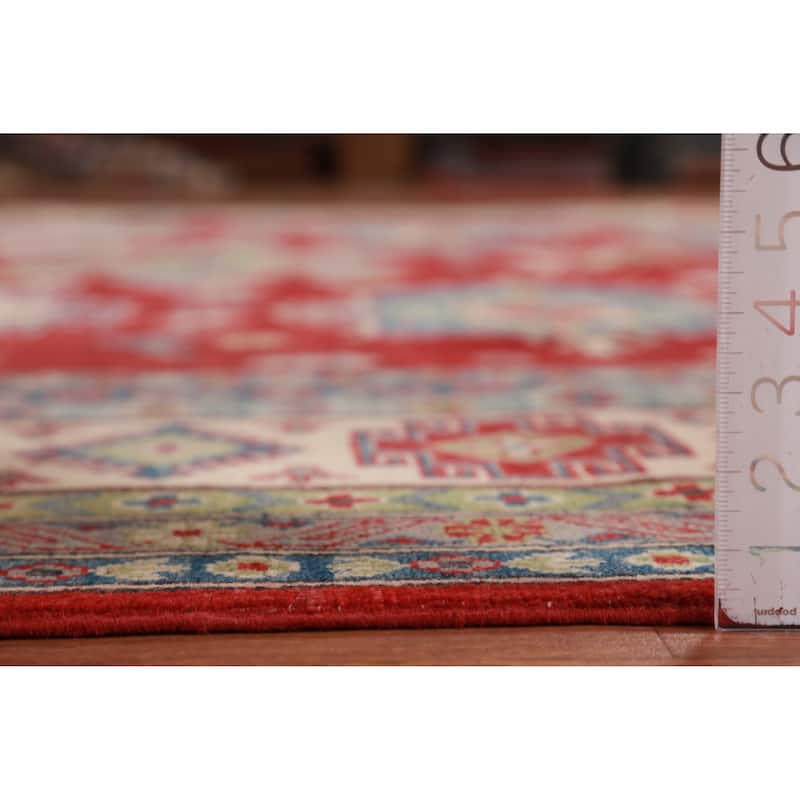 Hand Knotted Oriental 100% Wool Carpet Traditional Geometric Red Kazak Area Rug - 12' 9'' X 9' 11''