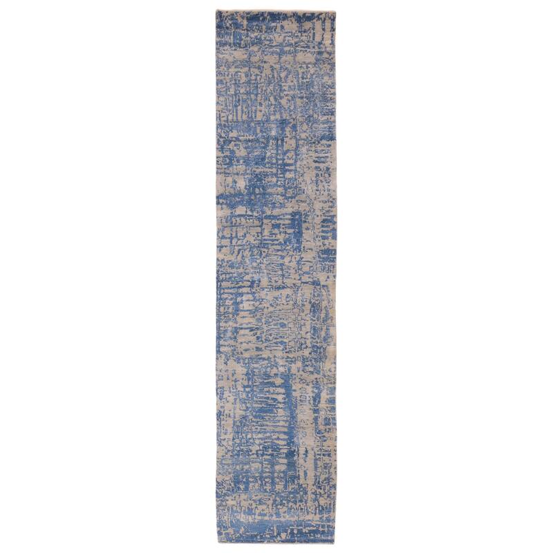 ECARPETGALLERY Hand-knotted Legacy Dark Blue Silk, Wool Rug - 2'5 x 12'3