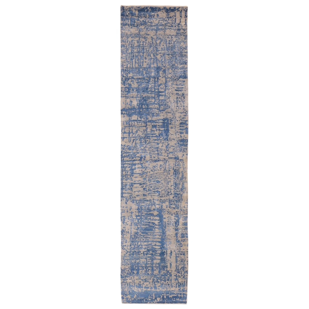 ECARPETGALLERY Hand-knotted Legacy Dark Blue Silk, Wool Rug - 2'5 x 12'3