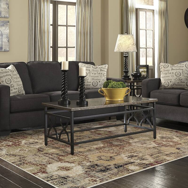 Superior Modern Distressed Diamonds Polypropylene Indoor Area Rug - 5' x 8' - Gold