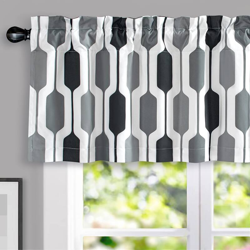 DriftAway Riley Geo Lined Window Curtain Valance - Black and White Gray - 52" Width X 18" Length