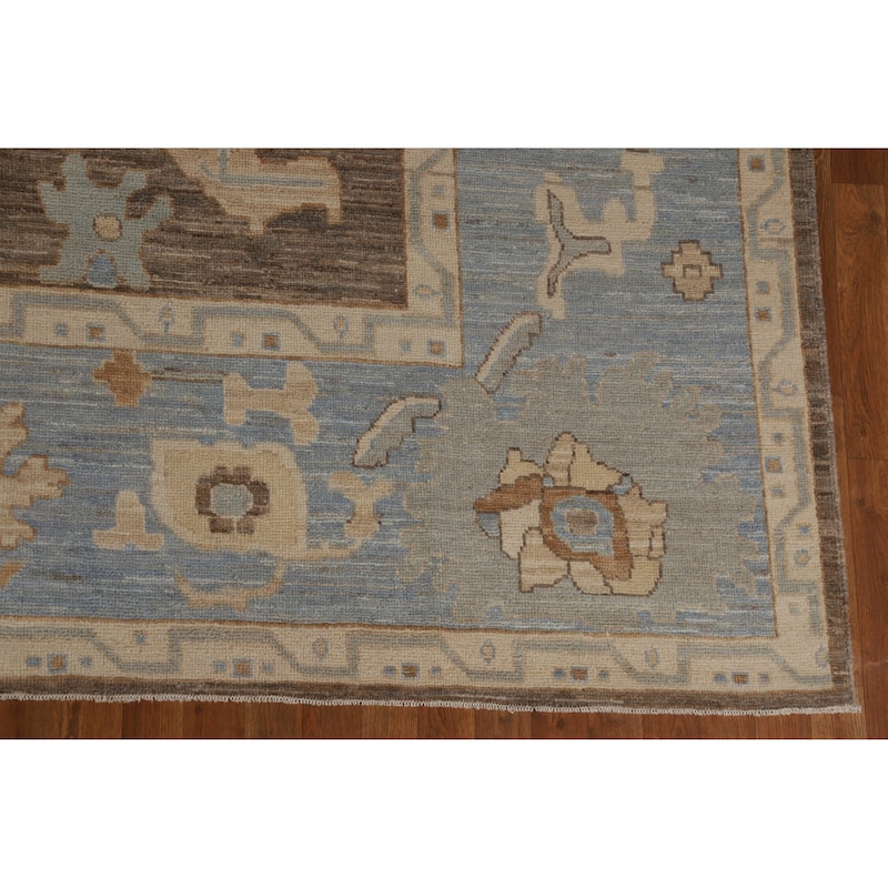 Hand Knotted Oriental 100% Wool Carpet Transitional All-Over Brown Oushak Area Rug - 11' 10'' X 9' 2''