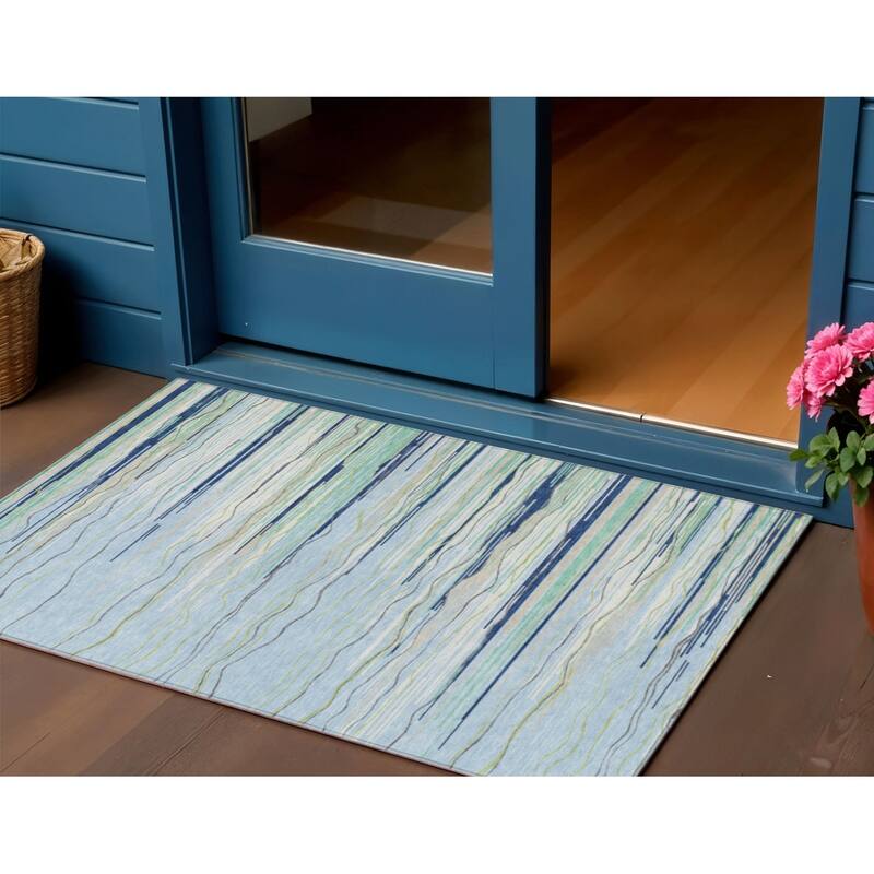 HomeRoots Striped Transitional Rectangle Outdoor Rug - 3' x 5'