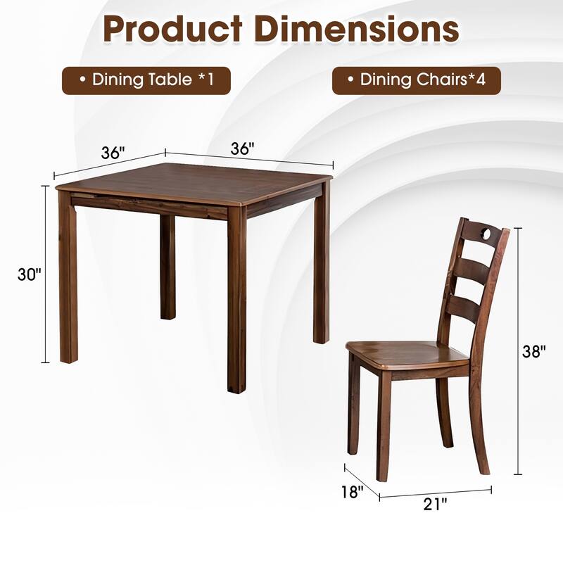 Farmhouse Walnut Solid Wood 5-piece Dining Table Set
