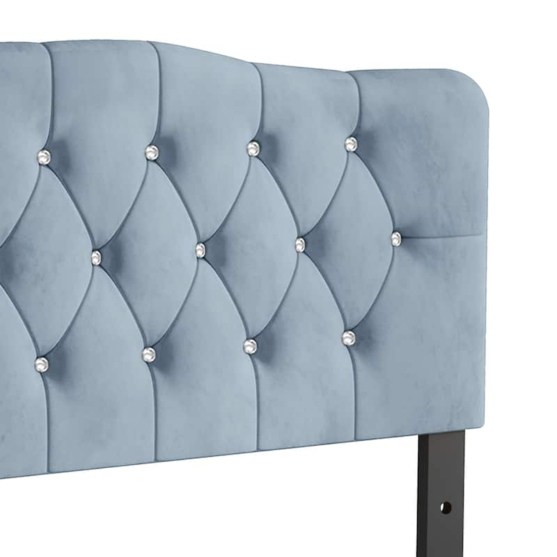 CraftPorch Velvet Button Tufted Curved Adjustable Headboard