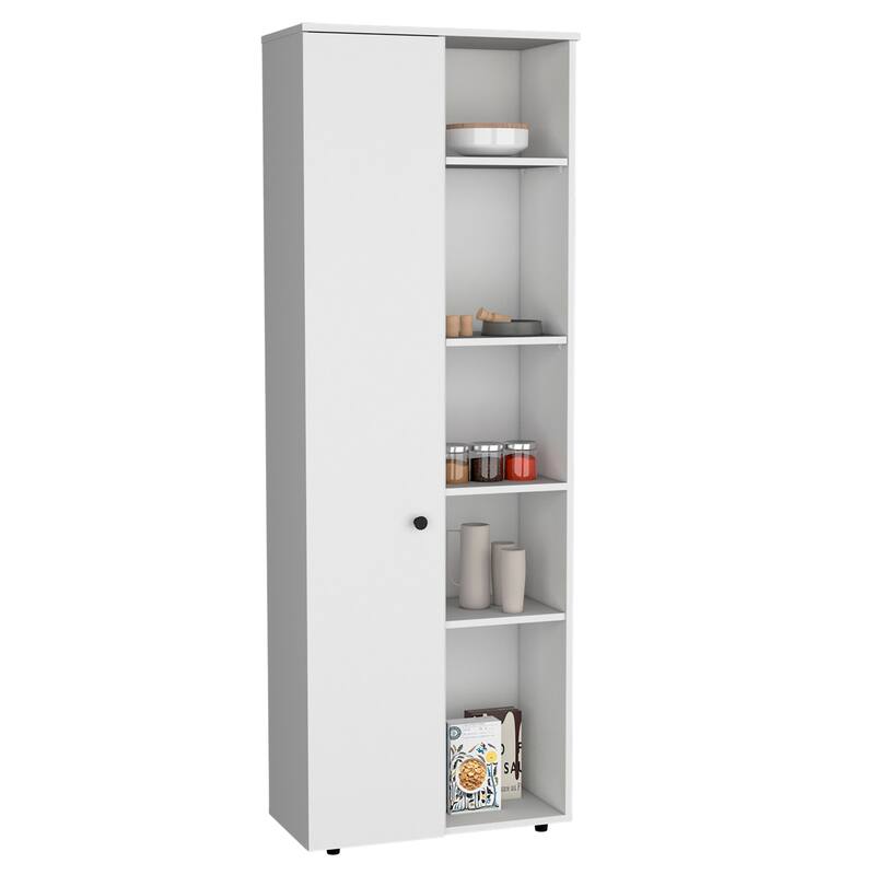 DEPOT E-SHOP Cary 67" H Kitchen Storage Cabinet With One Door, Five Interior Shelves and Five Exterior Shelves,White
