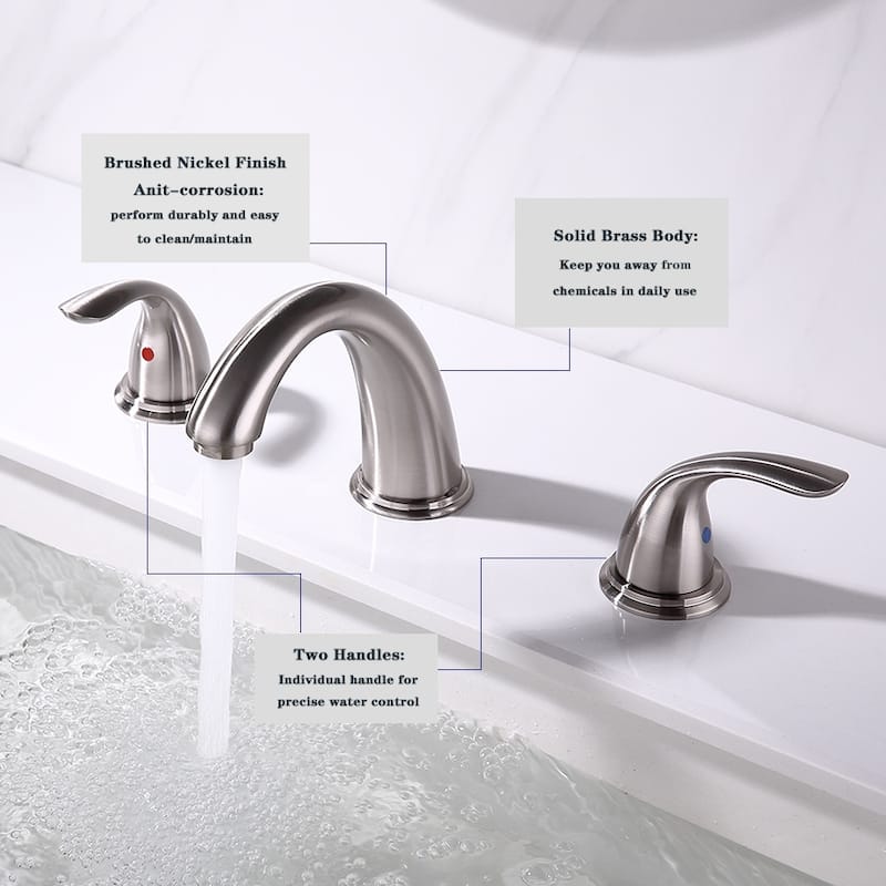 Modern 2 Handle Waterfall Bathroom Sink Faucet with Pop Up Drain Assembly and Lead Free Supply Hose, Aerator, Water Saving - White