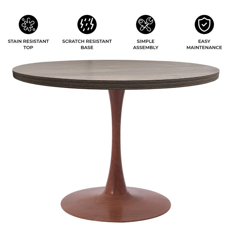 Bristol Round Dining Table 36 in. Wide MDF Tabletop in Cherry Steel Pedestal Base for Modern Kitchen and Dining Room