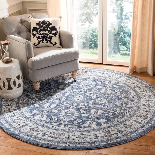 SAFAVIEH Charleston Pricilla Vintage Boho Oriental Rug - 6'7" x 6'7" Round - Navy/Cream