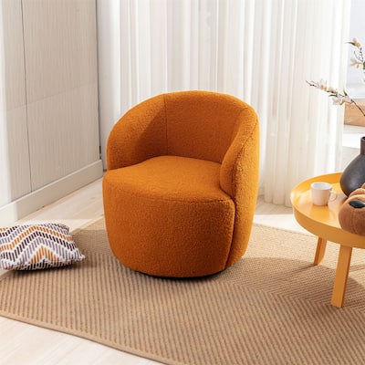 Wool Fabric Barrel Arm Chair with Swivel Round Black Base