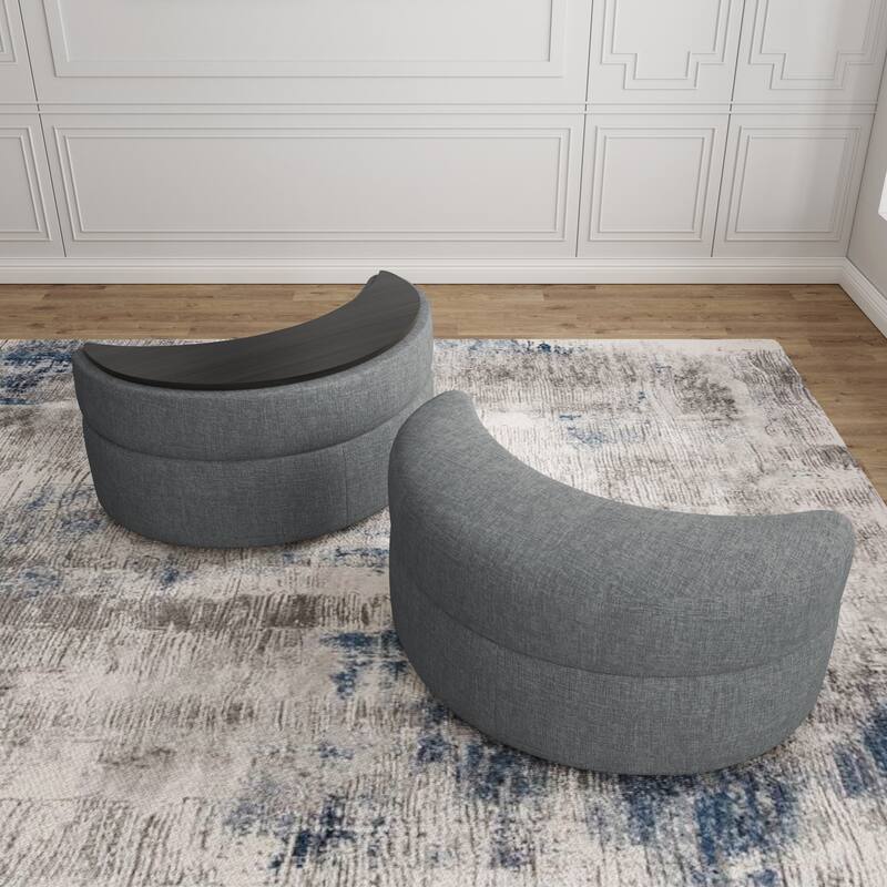 Chenille Half Moon Storage Ottoman(Set of 2) - Chenille - Grey