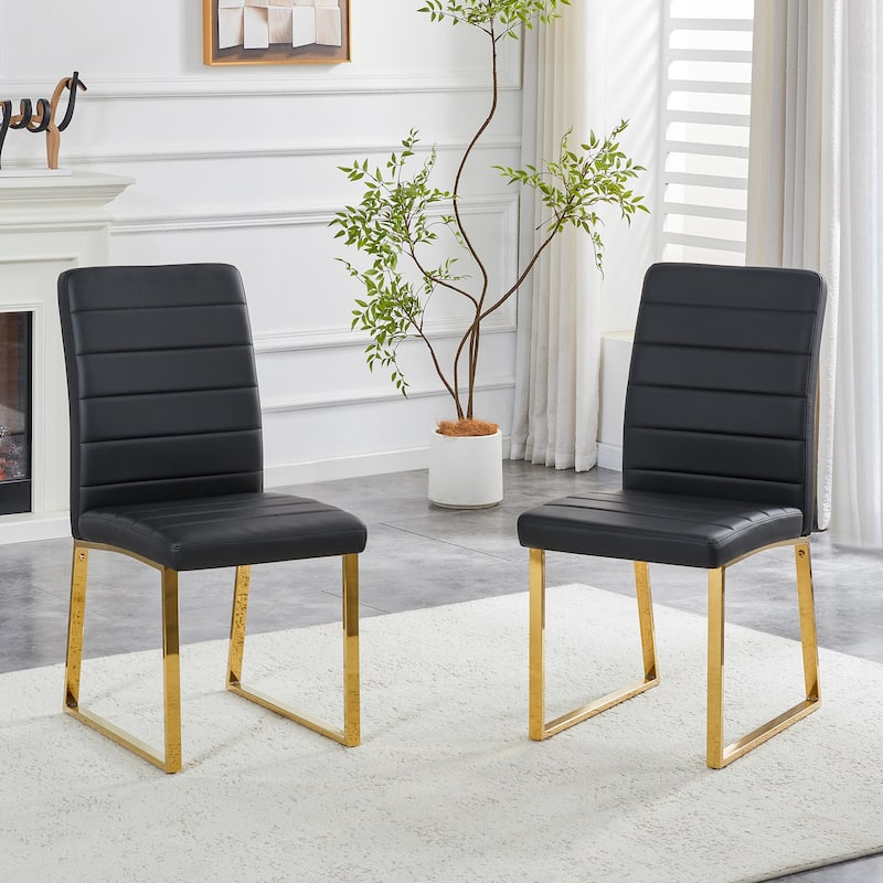 Dining Chair Kitchen Chair Side Chair Set of 2 Leather Chair Black Gold Office Chair Coffee Chair with Metal Legs - Black Gold