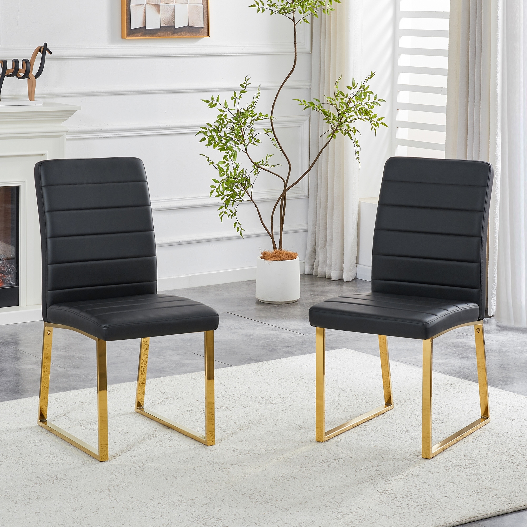 Dining Chair Kitchen Chair Side Chair Set of 2 Leather Chair Black Gold Office Chair Coffee Chair with Metal Legs