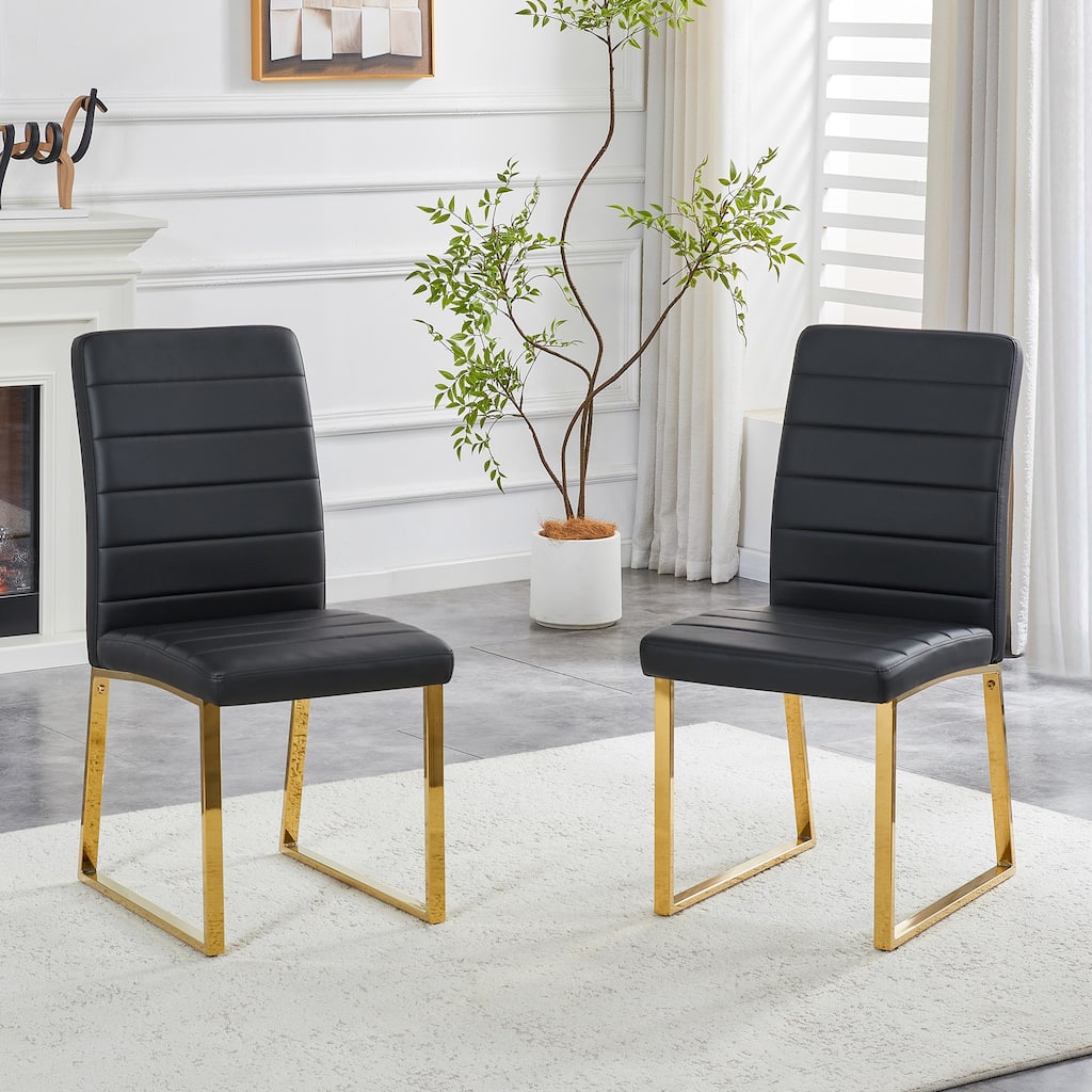 Dining Chair Kitchen Chair Side Chair Set of 2 Leather Chair Black Gold Office Chair Coffee Chair with Metal Legs