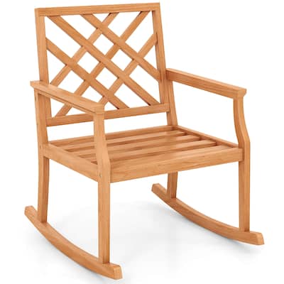 Costway 1/2 PCS Teak Wood Rocking Chair with Backrest and Slatted Seat