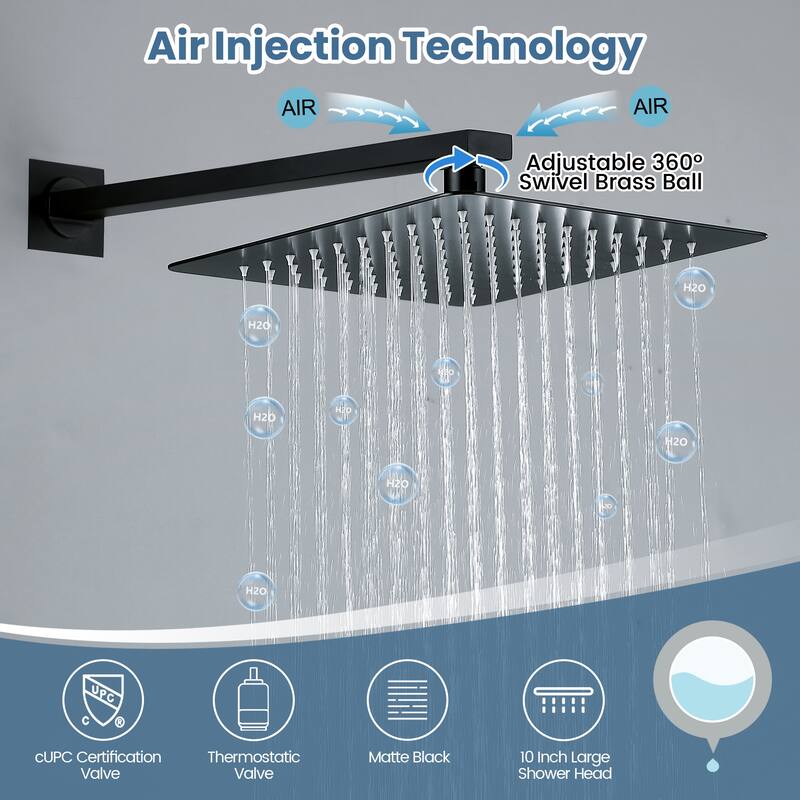 9.84" Thermostatic Complete Shower System with Rough in-Valve, Rain Mixer Shower Combo Set with Handheld