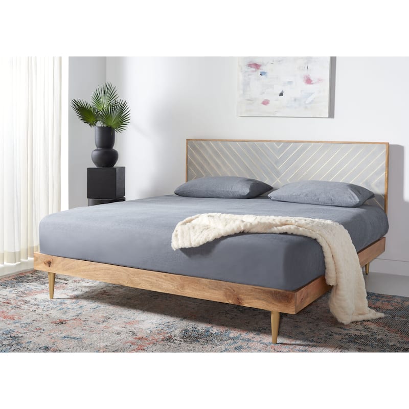 SAFAVIEH Couture Leni Gold Inlayed Cement Bed - Cement/Natural - King