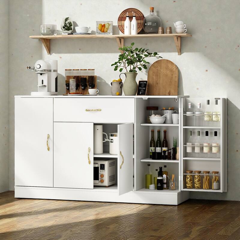 Large Sideboard Buffet Cabinet with Storage, 4 Door Kitchen Storage Cabinet with Drawer, Modern Coffee Bar Console